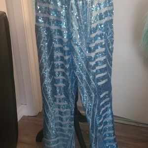 Blue Sequin Striped Pants